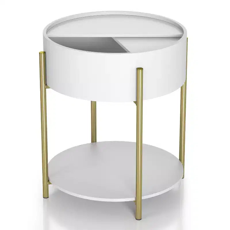Lenvine 20" Modern Round Storage End Table White - miBasics: Iron Frame, Open & Fixed Shelves, Smooth Finish