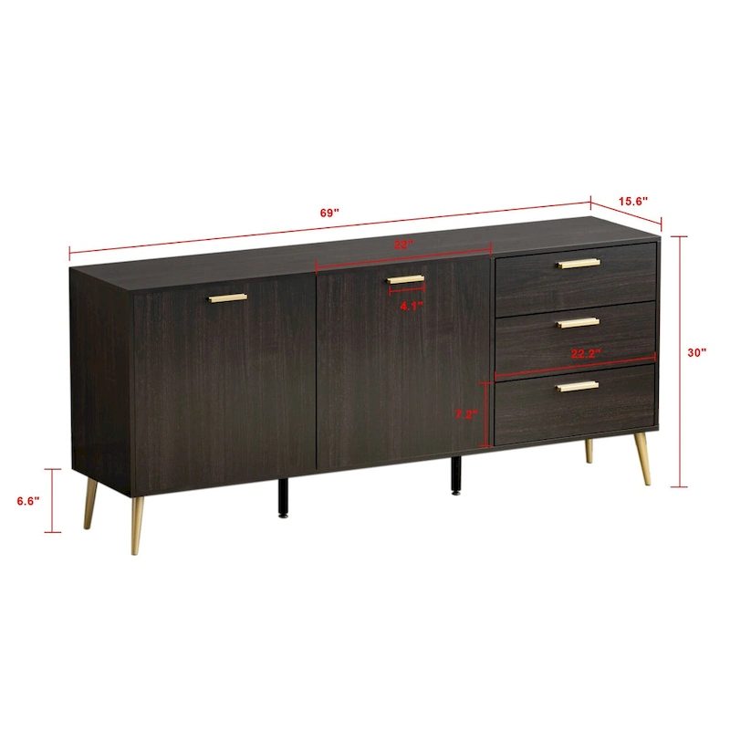 3 Drawer 69 W Chest&Dresser With Metal Handles&Legs