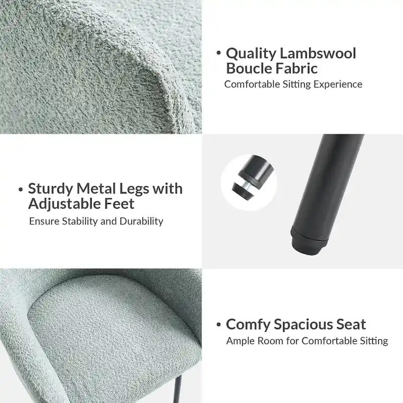 Amos Modern Boucle Dining Chair with Adjustment Feet Set of 2 by HULALA HOME