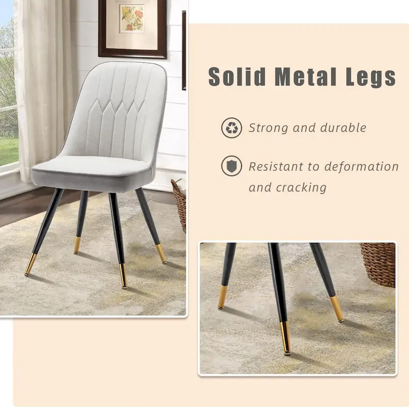 Mid Century Modern Dining Chairs Set of 2 - Faux Leather with Metal Legs