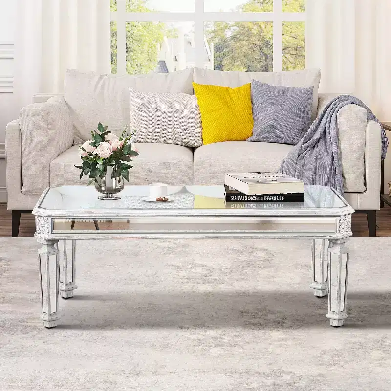 Mirror Coffee Table Cocktail Table Modern Sofa Side Table Accent Table Center Table, Rectangular/Round, Silver-ModernLuxe