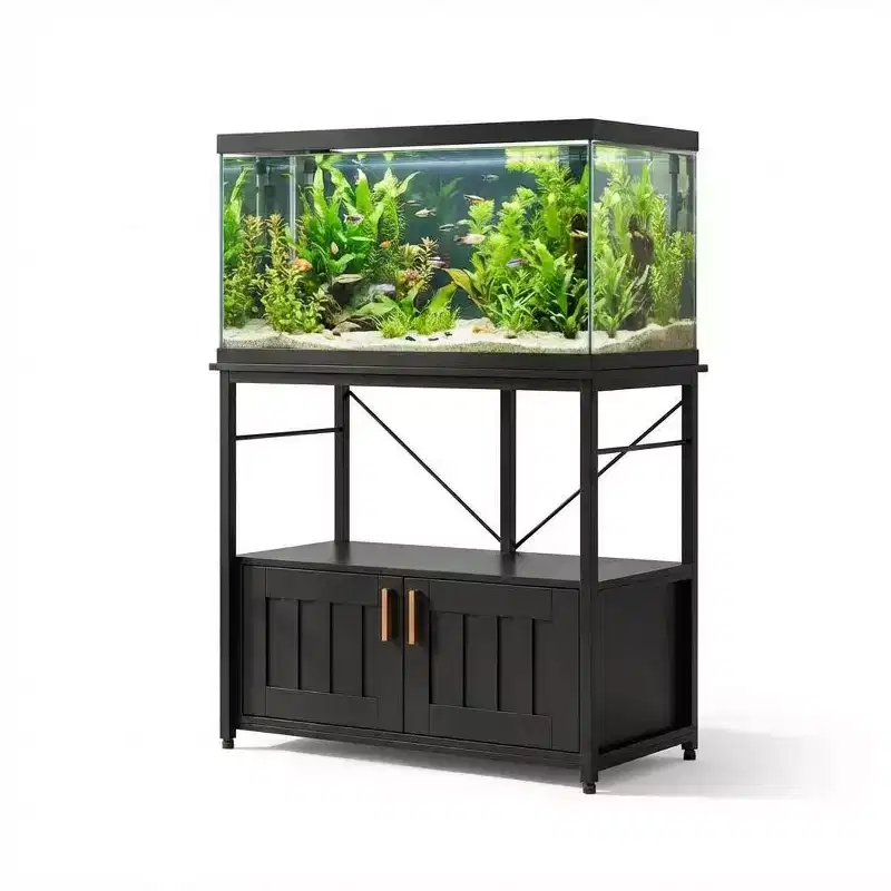 Aquarium Stand & Cabinet,Sturdy Metal Frame with Wooden Shelf for Fish Tanks, Turtle & Reptile Terrariums for Living & Dining Room