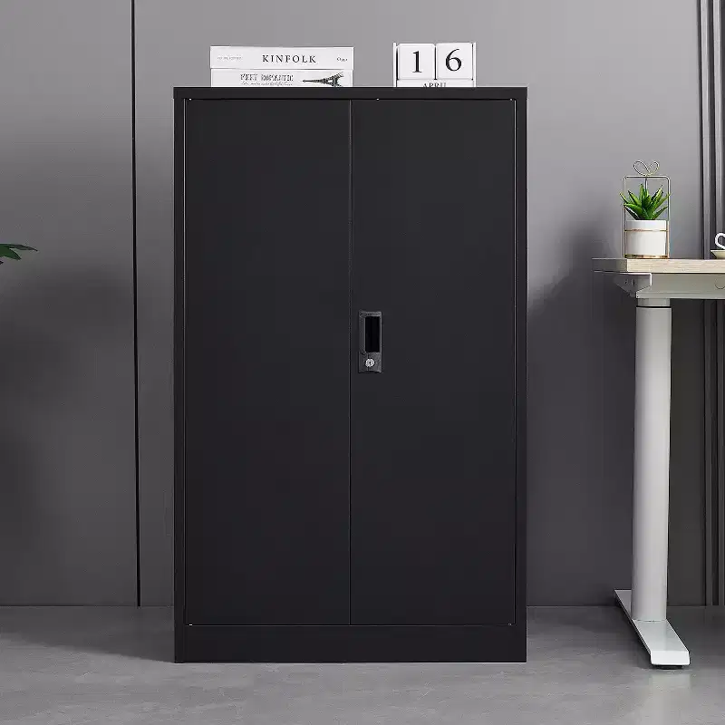 VIYET 27.5Metal Folding Storage Cabinet, Filing Cabinet w/ Locking Doors & Adjustable Shelf, Black