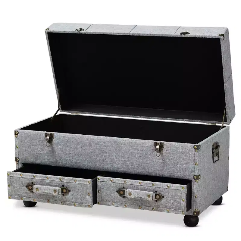 Flynn Fabric Upholstered 2 Drawer Storage Trunk Ottoman Gray/Black - Baxton Studio