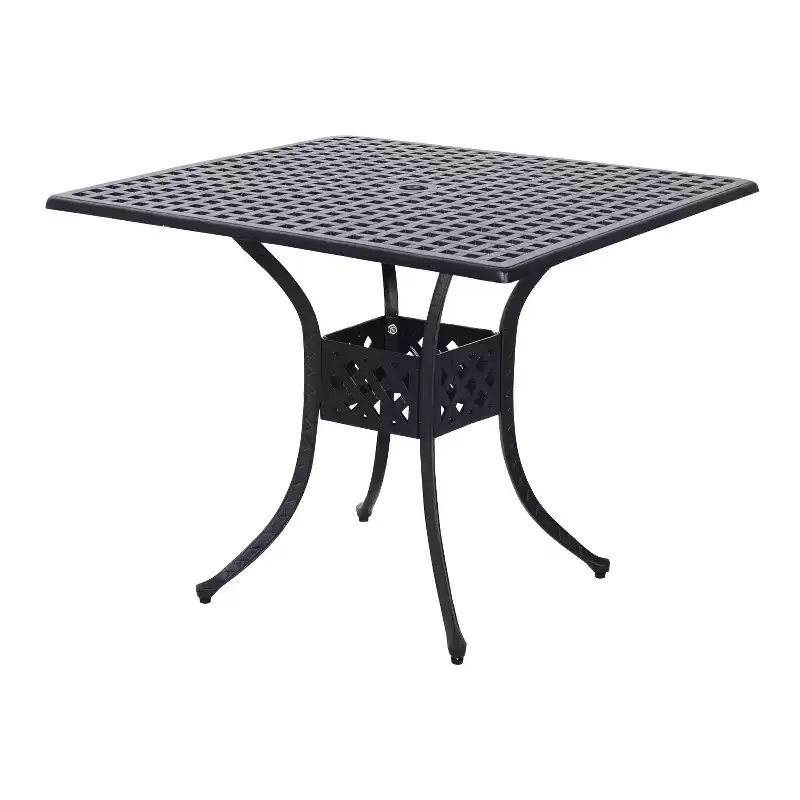 Outsunny 36 x 36 Square Patio Table with Umbrella Hole, Aluminum Outdoor Dining Table, Outdoor Bistro Table for Garden, Backyard, Porch, Black