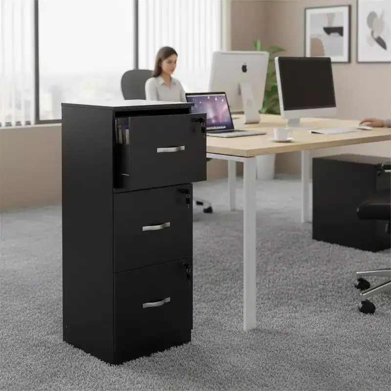3 Drawer File Cabinet with Lock, Vertical Office Filing Cabinet for Letter/Legal Size, Storage Organizer, Black