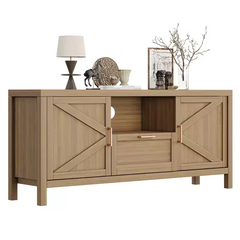TV Stand for 65 Inch TV, Farmhouse TV Console Table for Living Room, Tall Entertainment Center with Double Barn Doors for Bedroom