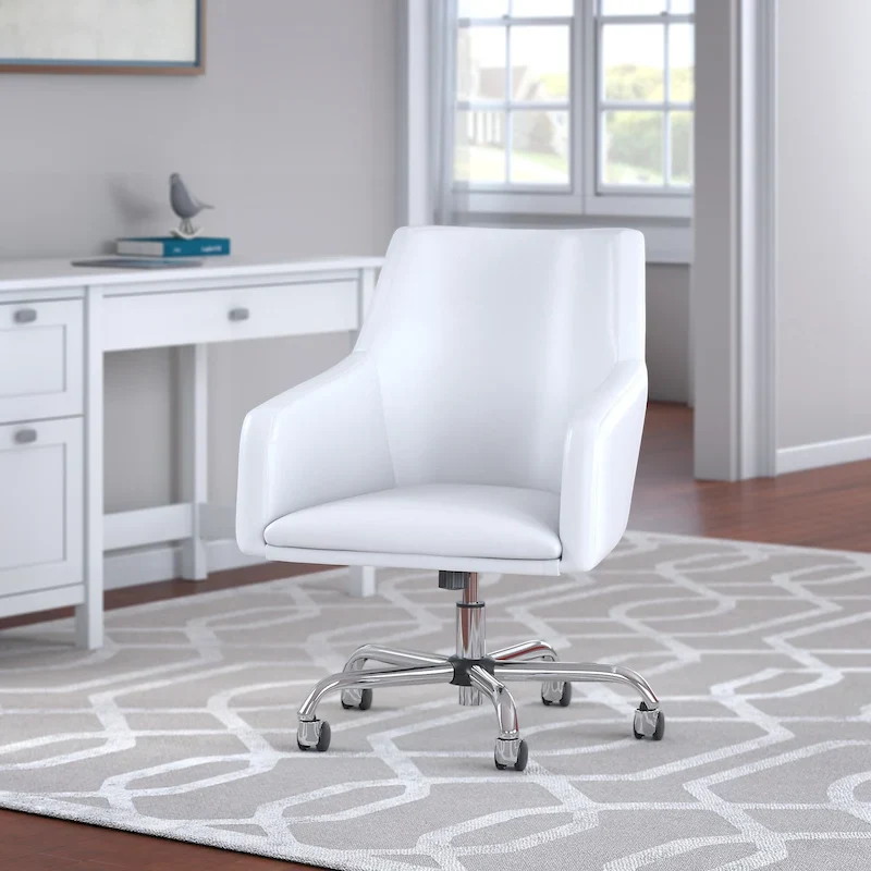 Mid-Back Leather Office Chair – Chrome Base, Adjustable Height, 275 lb Capacity