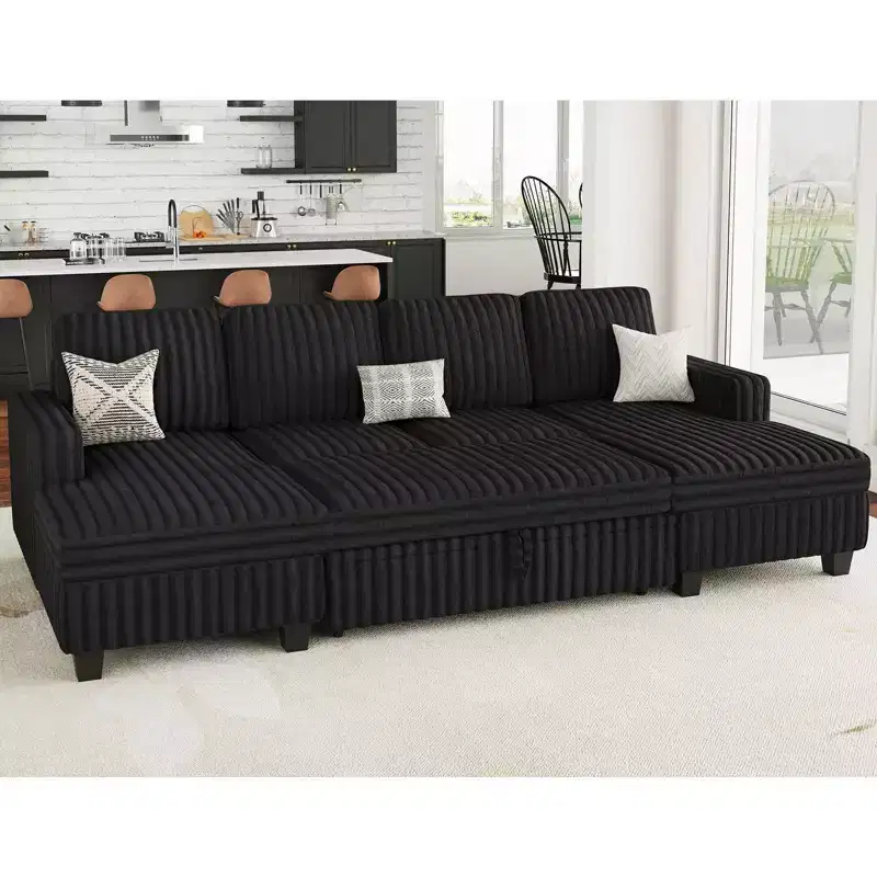 Belffin Modular Sectional Sleeper Sofa with Pull Out Couch Bed Corduroy Double Chaise with Storage