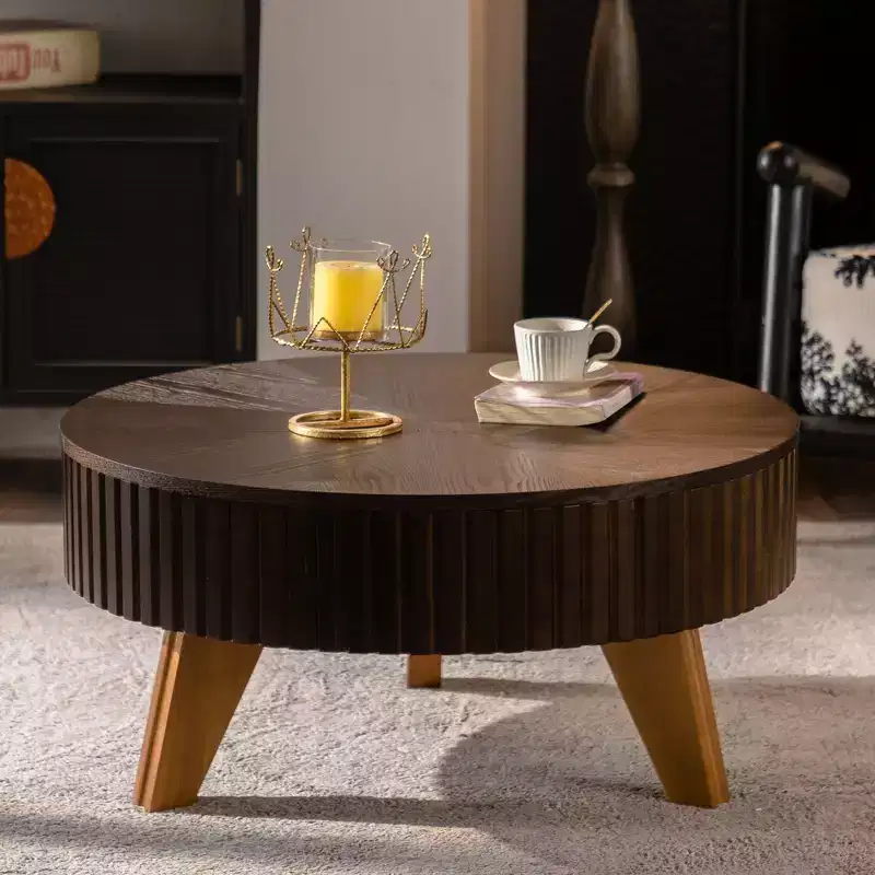ModernLuxe Retro Round Coffee Table with Hidden Storage, Mid-Century Wood Center Table Accent Table for Living Room