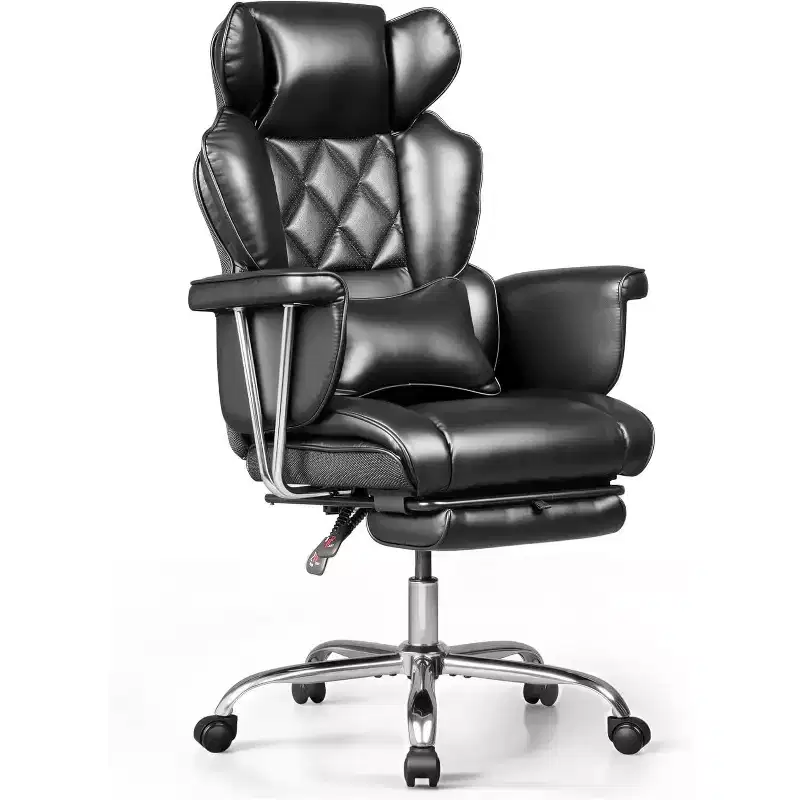 Executive Ergonomic Leather Office Chair with Footrest, Big and Tall Reclining Desk Chair with Lumbar Support, Heavy Duty SGS Class 4 Gas Lift