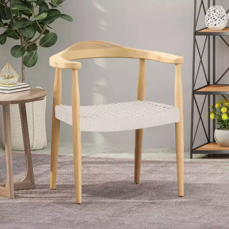 Mid Century Modern Accent Chair White – Wool & Cotton Blend, No Assembly Required