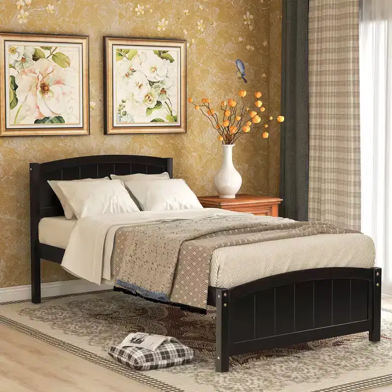 Twin Size Platform Bed with Pinewood Frame and Legs