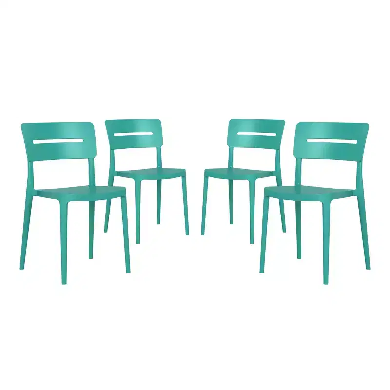 WestinTrends Playa Outdoor Modern Stackable Plastic Patio Dining Chairs (Set of 4), Turquoise