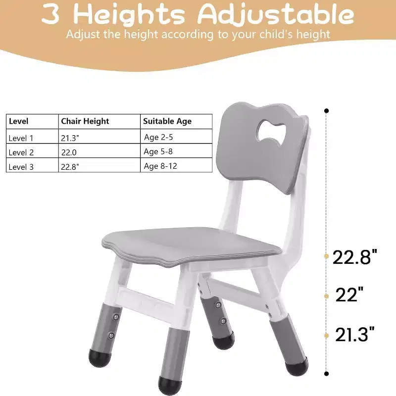 CuisinSmart Kids Chair 2 Pack, Height Adjustable Kid Chair, Toddler Chairs for Children Boys Girls Age 2-6, for Home, Family, Classroom, Nursery Grey