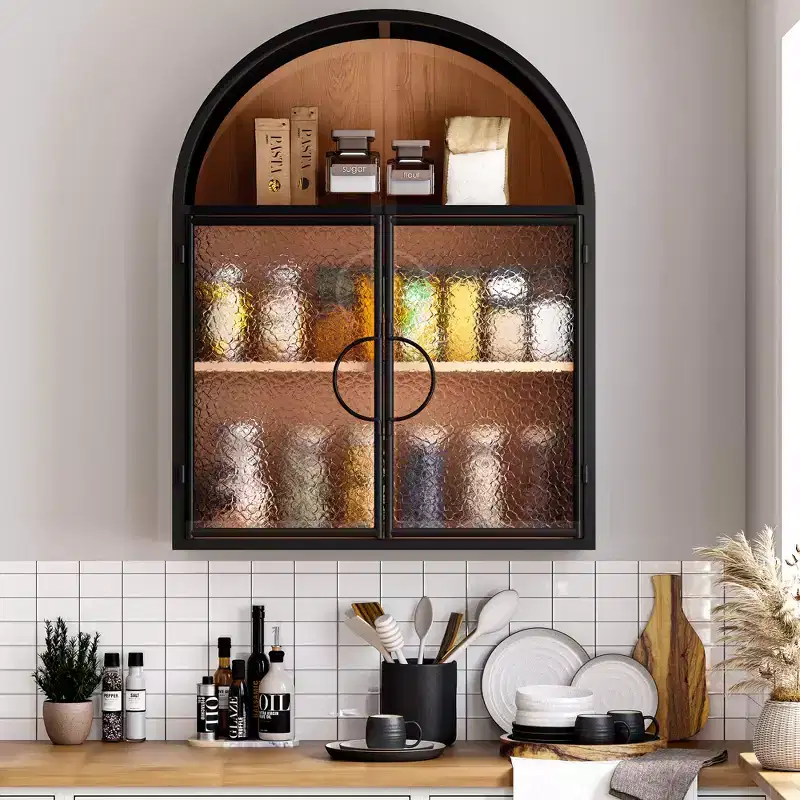 Bekrvio Arched Wall Bathroom Cabinet with Glass Doors, Fully Assembled Metal Floating Storage Cabinet Over Toilet