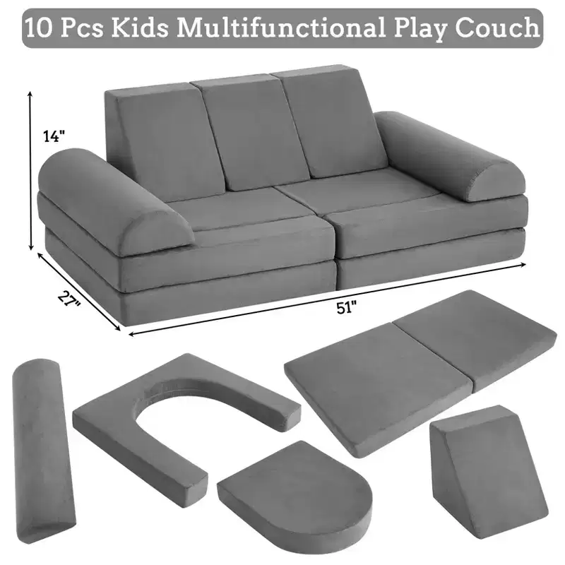 Kids Couch,10Pcs Modular Kids Play Couch,Soft Foam Toddler Couch with Ball Pit for Boys Girls,Convertible Child Sectional Sofa for Bedroom,Playroom