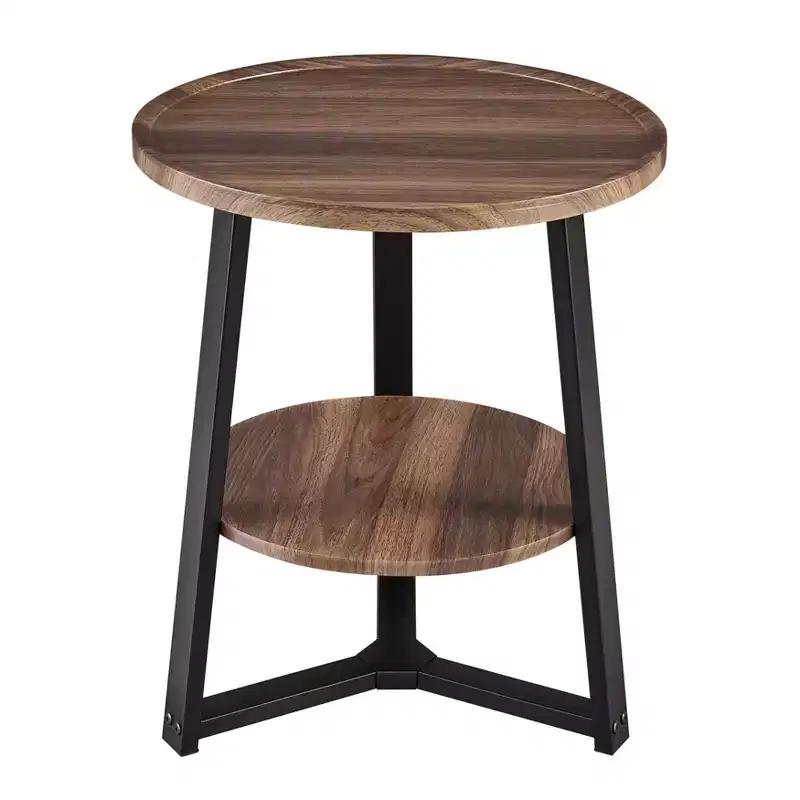 Mason Round 2-Tier Mid-Century Side Accent Table – Walnut/Black, Pedestal Legs, MDF