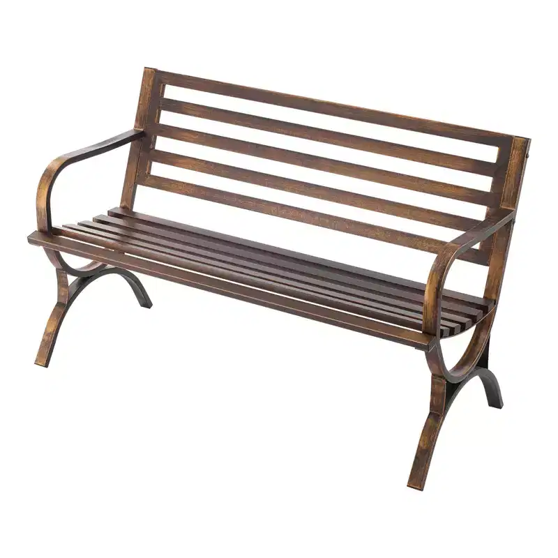VEVOR Outdoor Bench, 50 inch, Carbon Steel Metal Frame with Slatted Pattern Backrest and Round Edge Armrests, Weatherproof, Antique Bronze