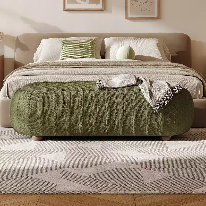 Christopher Knight Home Jyoti Modern Wooden Boucle Upholstered Ottoman with Oval Shape