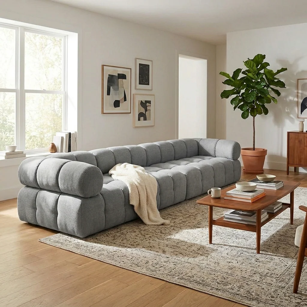 Ames Grey Boucle Fabric Modular Sofa