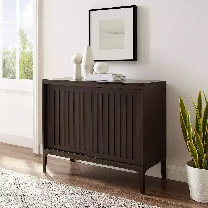 MDF Particle Board Veneer Media Console with Sliding Doors 42.13