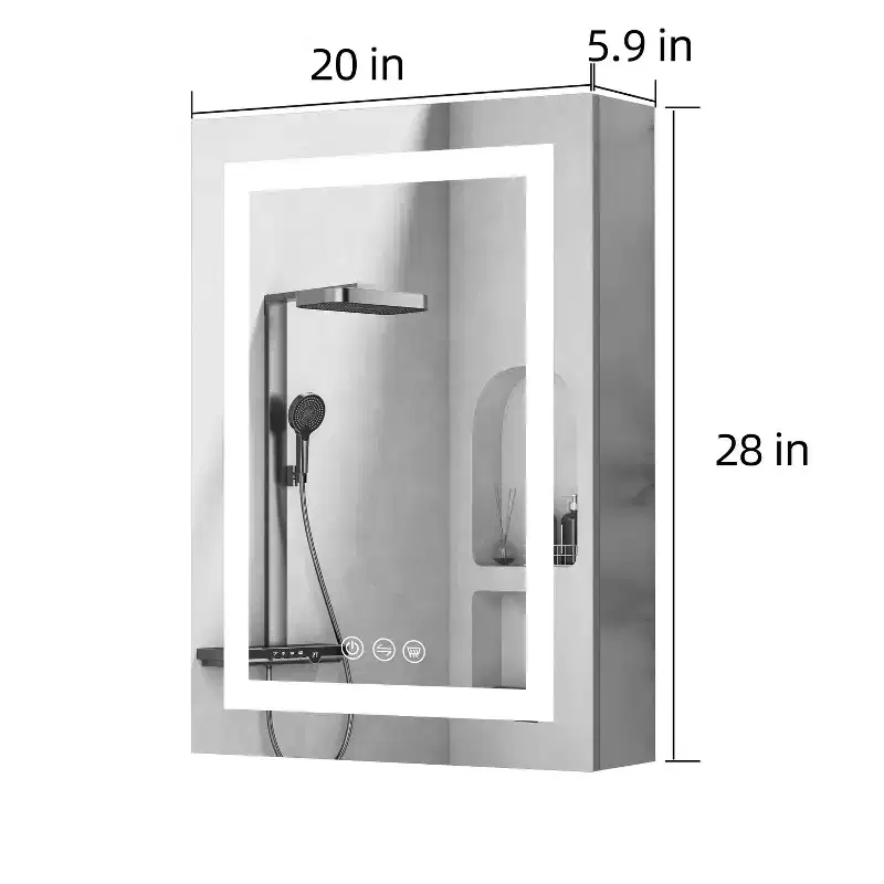 Silver Aluminum Wall-Mount Medicine Cabinet, 1-Door, LED Mirror