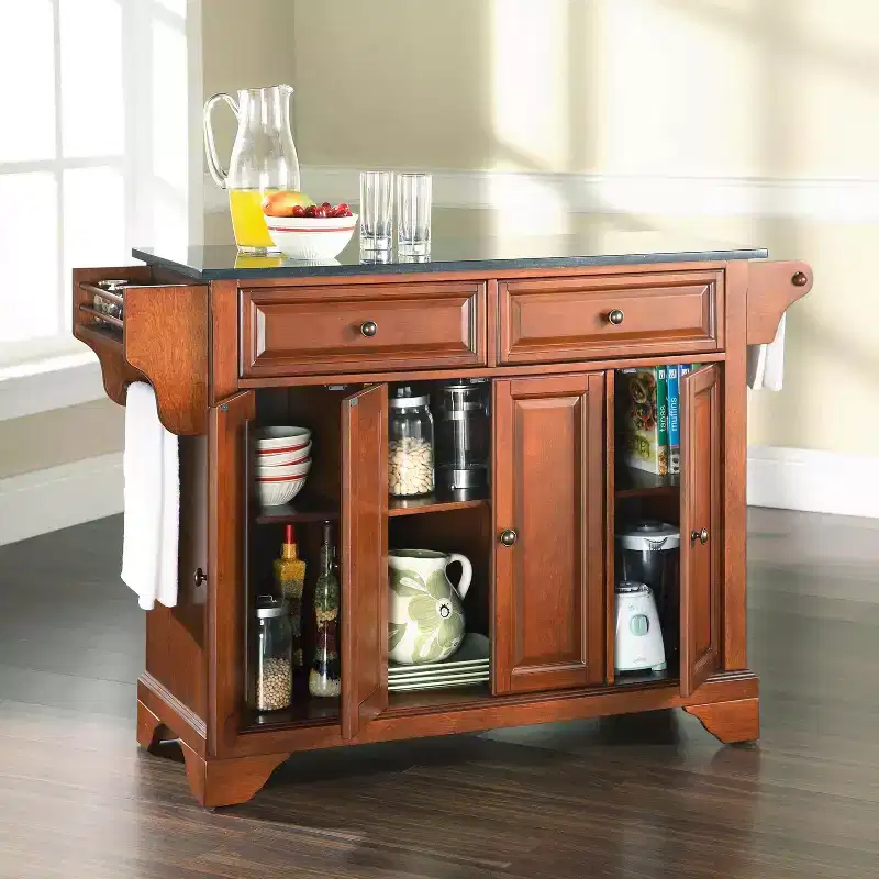 Granite Top Kitchen Island Cart – Cherry/Black or Mahogany/Black