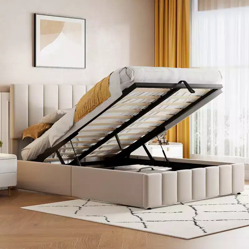 Modern Style Upholstered Platform Bed with Hydraulic Storage System
