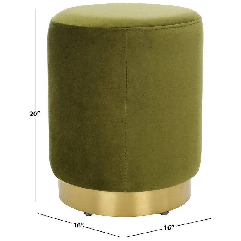 Velvet Ottoman with Brass Base, Single Seat – Navy / Brass