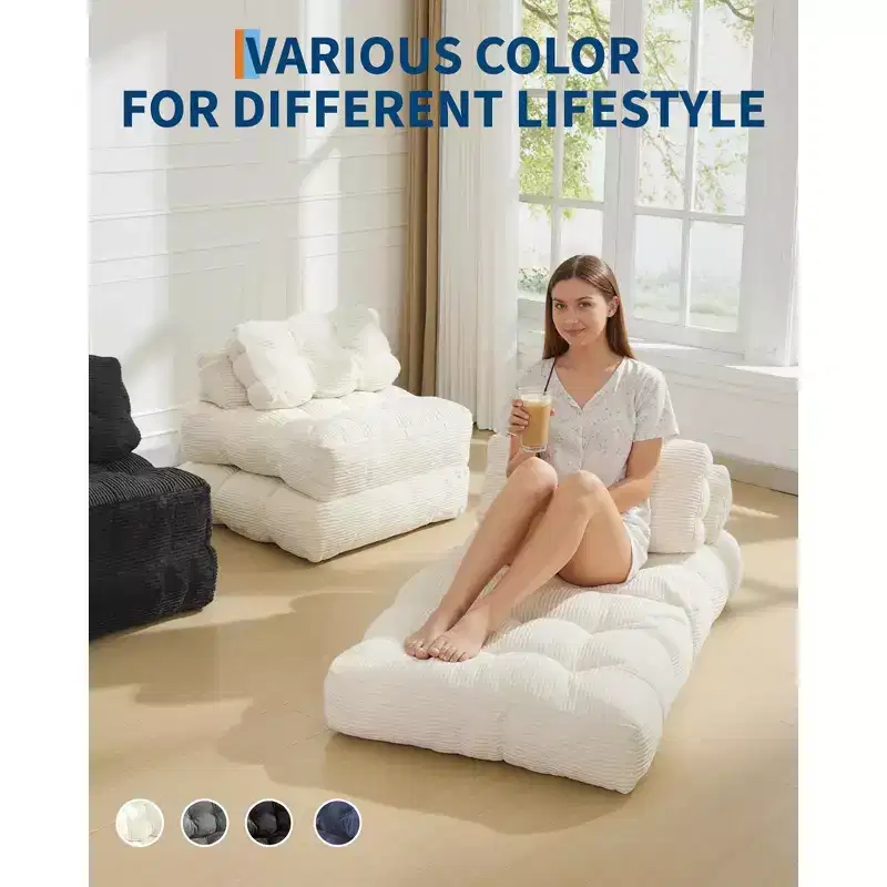 3-in-1 Folding Convertible Sofa Bed with Pillow Foldable Matress with Back Support, Comfy Portable Sleeper Chair Floor Sofa Lounge for Living Room