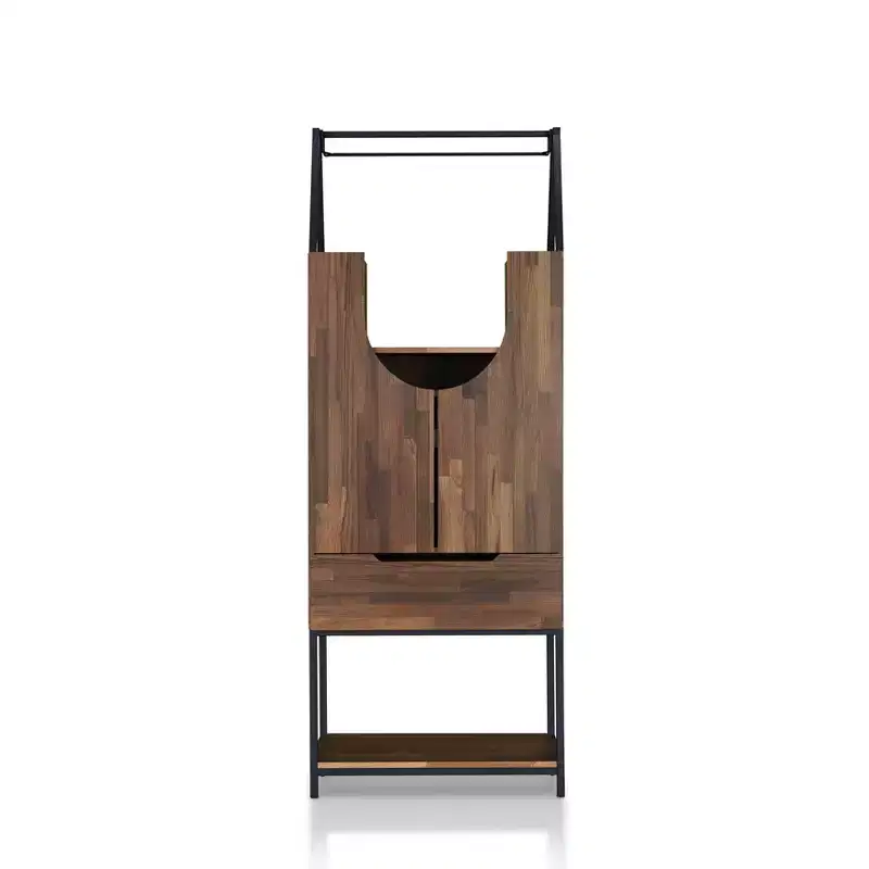 24/7 Shop At Home Meluse Multi Storage Wine Cabinet Light Hickory: Elegant Dining Hutch, Bar & Winery Storage