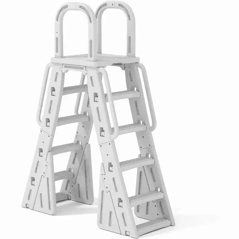 A-Frame HDPE Pool Ladder for 48-56Above Ground Pool, 400lbs Capacity, Anti-Slip Safe Steps, Stable Pool Entry Stairs with Handrails&Safety Barrier