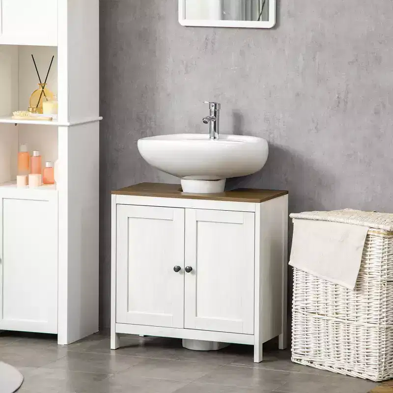 Bathroom Under Sink Cabinet Freestanding Storage Cupboard with Adjustable Shelf Double Doors Antique White