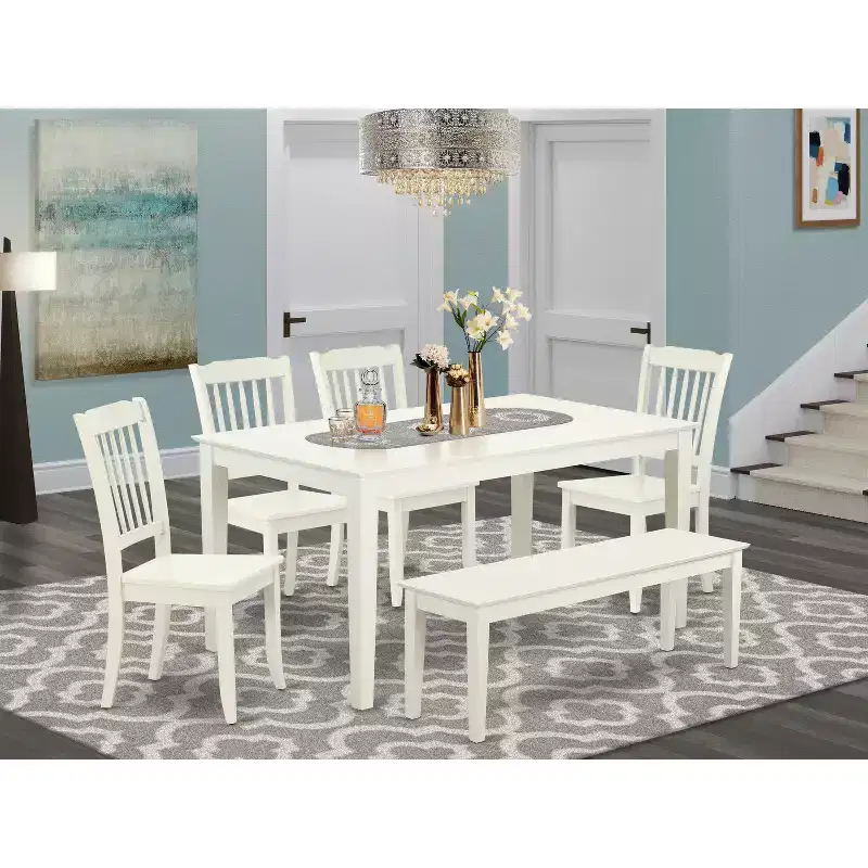 HomeStock 6 Piece Dining Set Modern Linen White