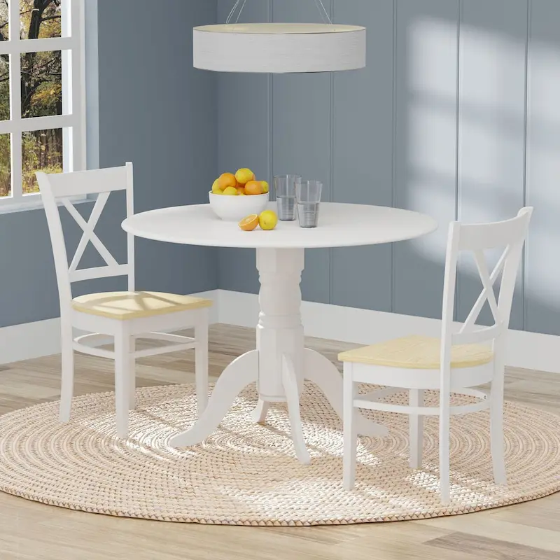 3-Piece Dining Set, 42 Round Drop-Leaf Table and Cross Back Chairs
