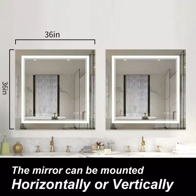 Modern Frameless Anti-Fog LED Lighted Dimmable Wall Mounted Bathroom Vanity Mirror