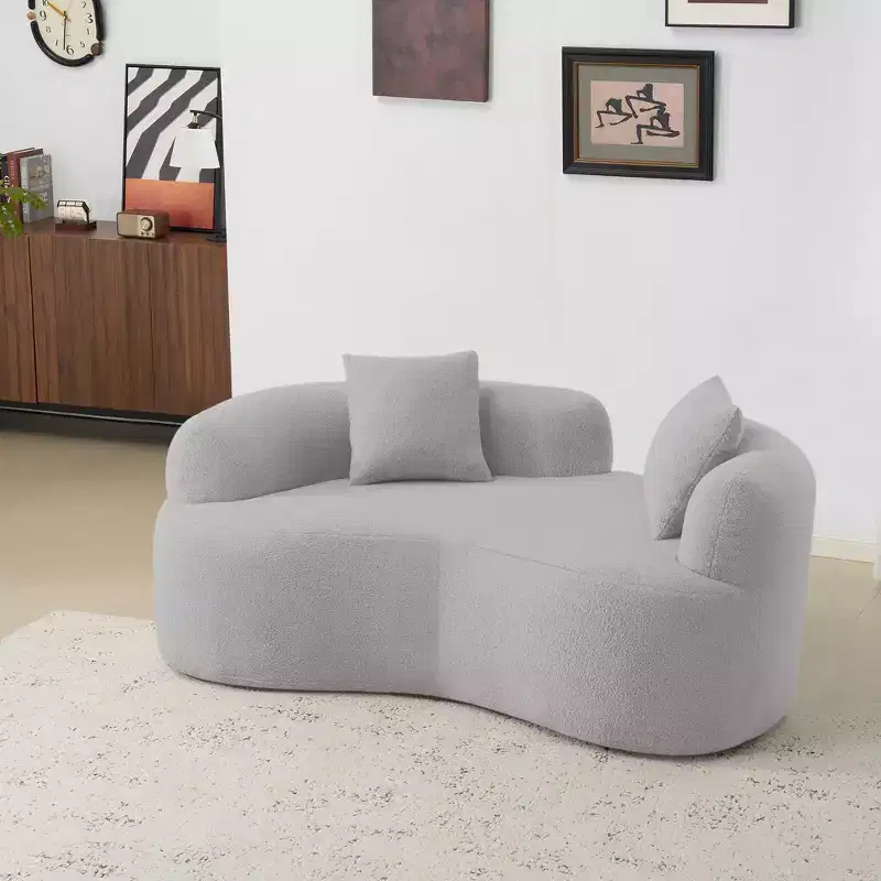 EHMKNP 66.93Modern Upholstered Teddy Velvet Curved Loveseat Sofa for Small Spaces & Apartments, No Assembly Required