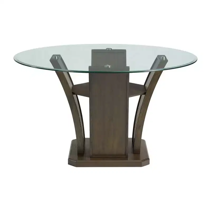 Brown Round Dining Table with Glass Top, Seats 4