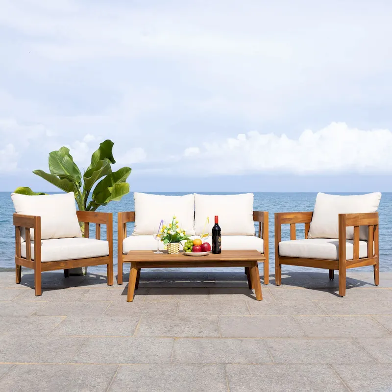 SAFAVIEH Owen 4-Piece Solid Wood Patio Conversation Set - 52W x 30D x 25H