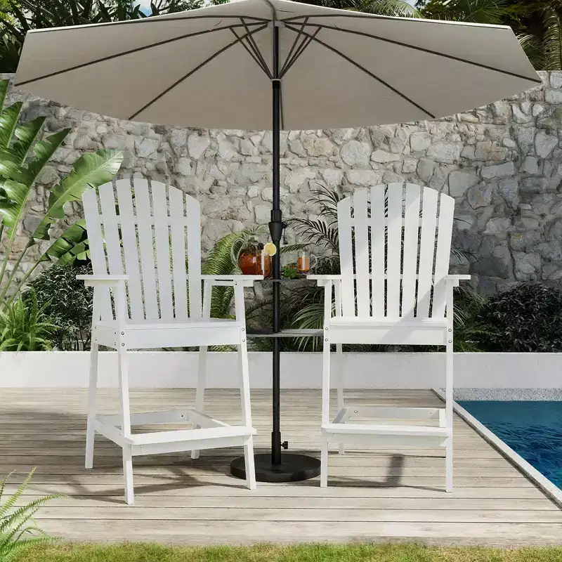 Outdoor Adirondack Barstools with Connecting Tray, Patio High Adirondack Chairs for Deck, Backyard, Balcony, Outdoor Bar Height Adirondack Chairs