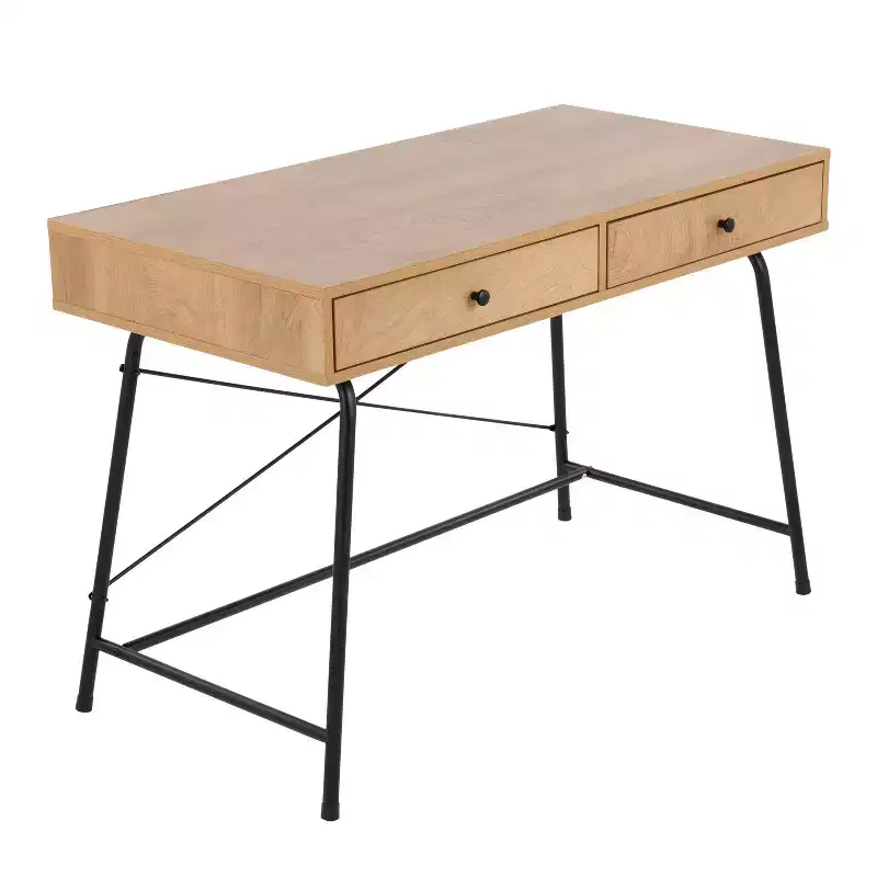 Industrial Steel & Wood Computer Desk with Pull-Out Drawer, Black/Brown, 43.5