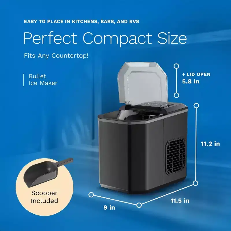 hOmeLabs Countertop Ice Maker - 2 Ice Sizes, 26 lbs/Day, Self-Cleaning - Includes Ice Scoop & 5 Ice Bags - Black Portable Ice Maker for Home & Kitchen