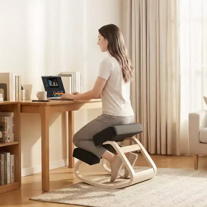 VEVOR Ergonomic Kneeling Chair, Wooden Posture Knee Chair with Thick Foam Cushions and Solid Wood Frame, Adjustable Height, Black