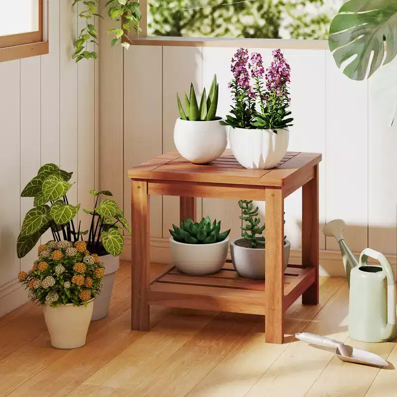 Costway 2PCS 2-Tier Adirondack Side Table w/ Slatted Tabletop Storage Shelf for Garden