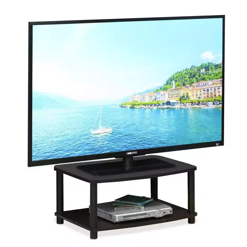 2-Tier TV Stand with Open Storage Shelves for TVs up to 25 Inch, Dark Walnut