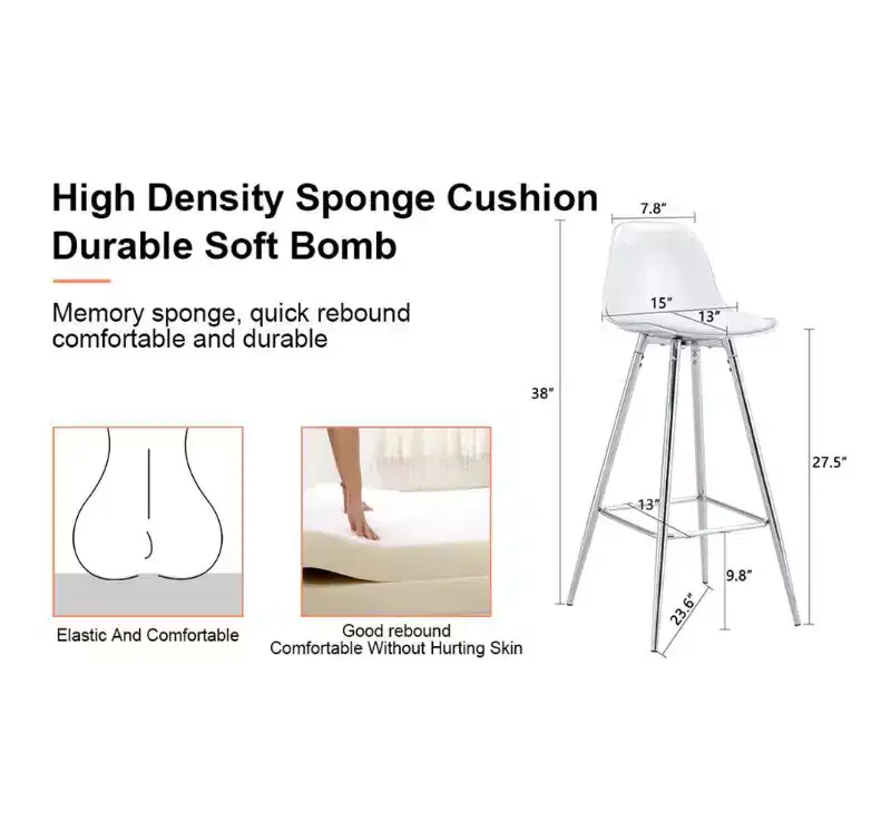 Modern Comfort Upholstered Bar Stool with Metal Legs, Stylish Design for Dining Room/Kitchen/Patio/Living Room,