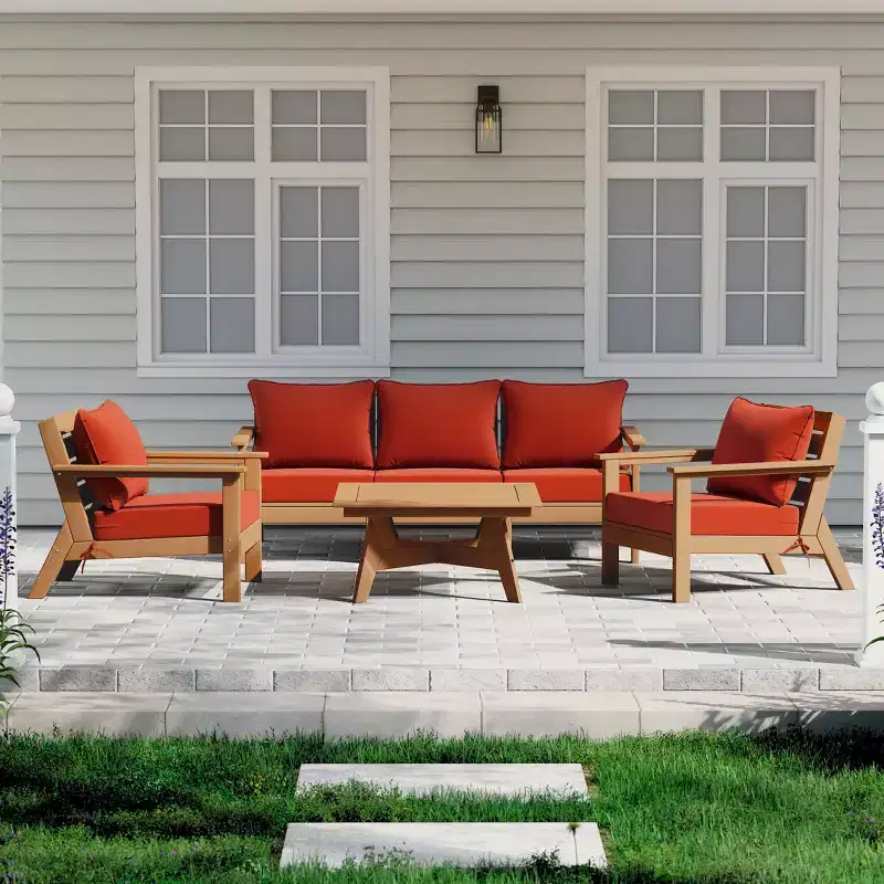 WestinTrends Avalon Outdoor 6-Piece Modular Sectional Patio Furniture Sofa Set, Teak/Orange