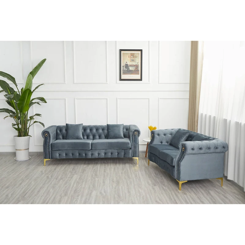 Velvet 2 Piece Loveseat and Sofa Living Room Set