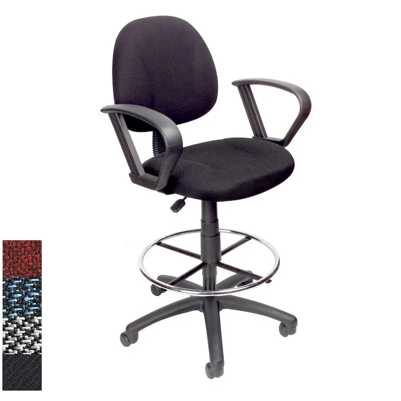 Boss Adjustable Black Loop Arm Drafting Stool with Wheel Casters